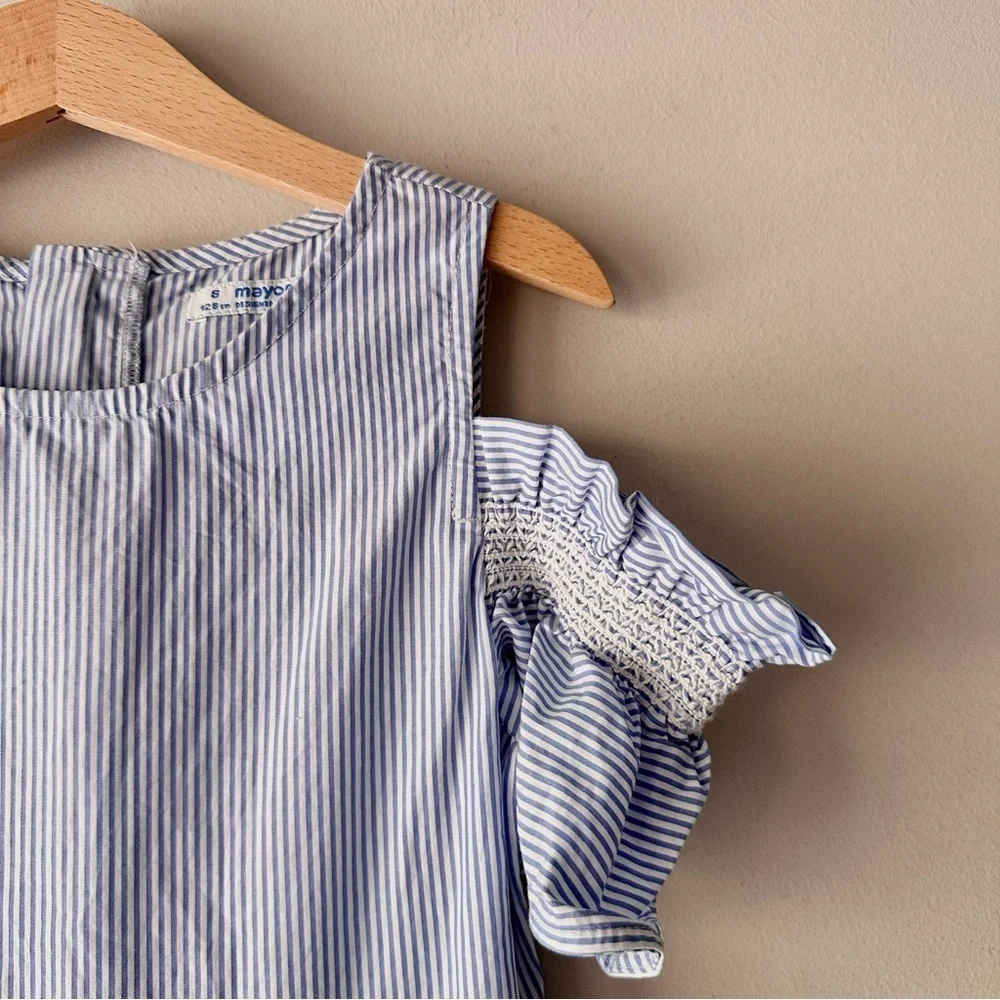 Mayoral Striped Dress with Smocked Sleeves